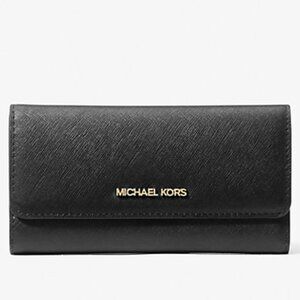 Michael Michael Kors Jet Set Travel Black Saffiano Leather Trifold Wallet